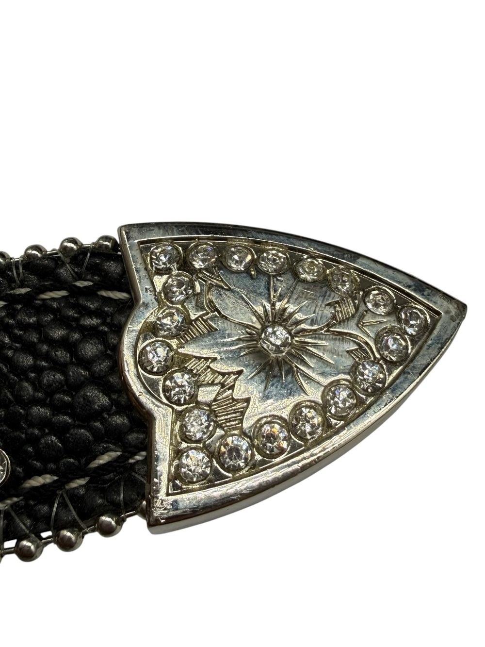 Y2K BTS 2742 Rhinestone Genuine Leather Black Western Belt Small 32-36.5 READ - Picture 5 of 16